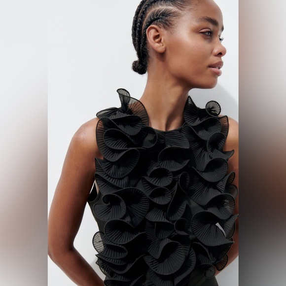 Zara jumpsuit ruffled wide streight leg tied in waist coctail party night out - Picture 5 of 11